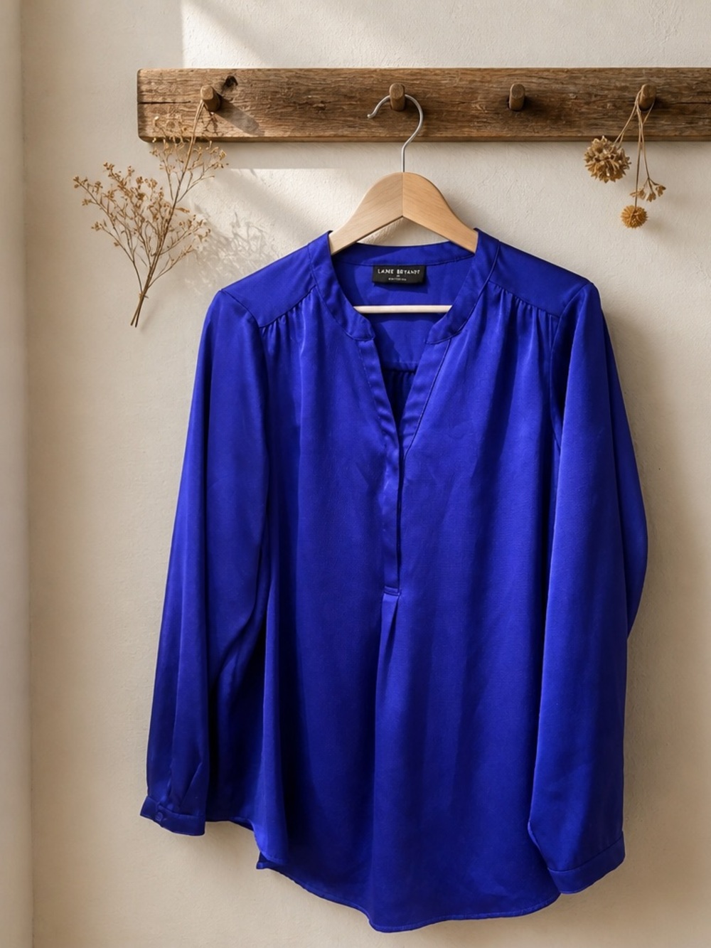 Lane Bryant Cobalt Blue Split-Neck Satin Blouse